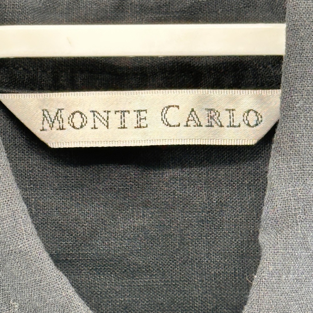 Monte Carlo Men's Short Sleeve Shirt S Black Embroidered Linen Blend Button Up - Picture 2 of 7